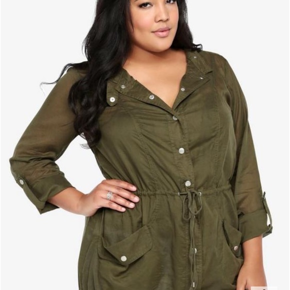 TORRID Snap-Front Toile Lightweight Anorak Jacket Sheer Layering - Olive SZ 2X - Picture 3 of 14